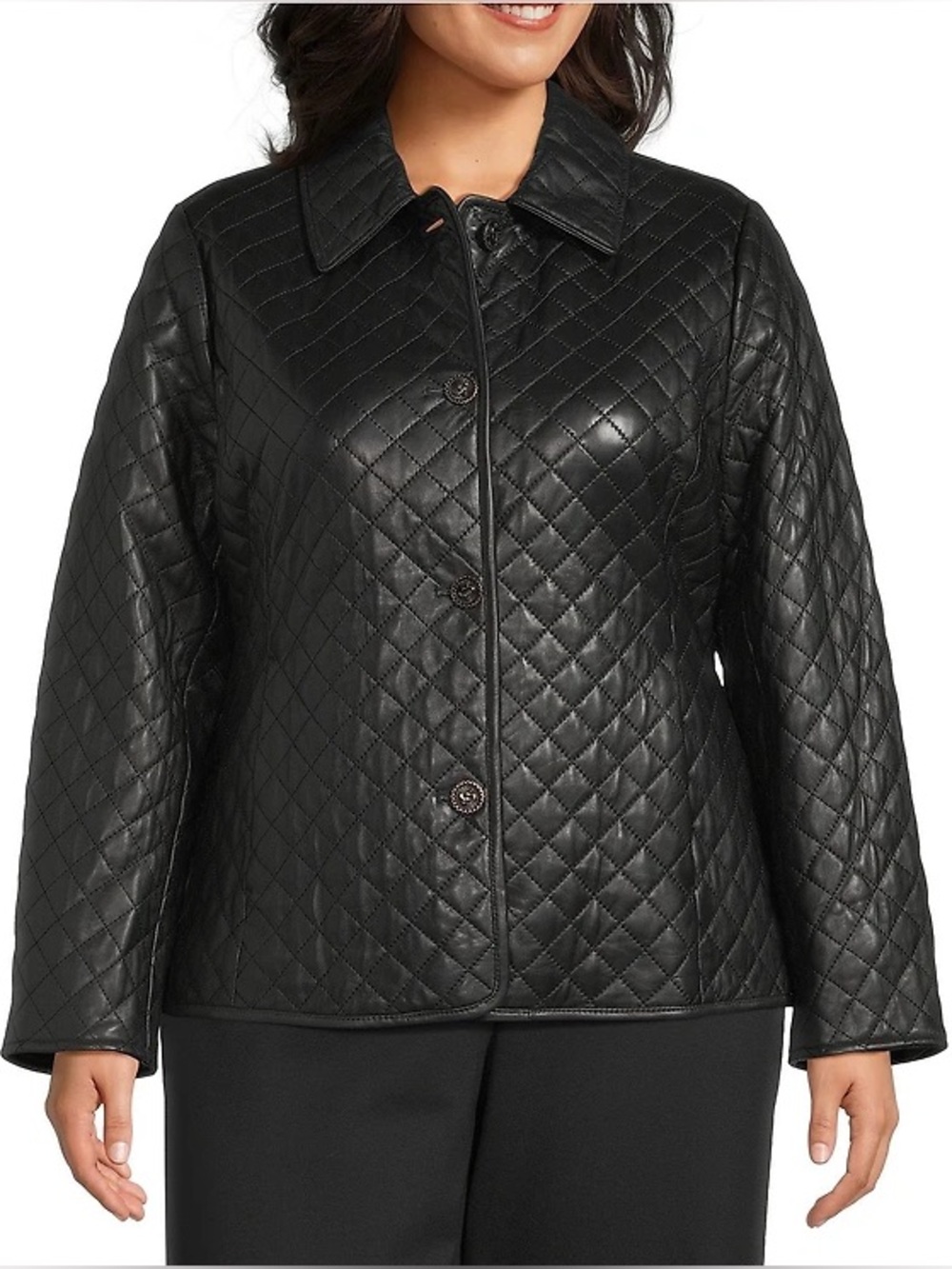 Investments Platinum Suiting Quilted Genuine Lamb Leather Point Collar Jacket - Picture 2 of 14